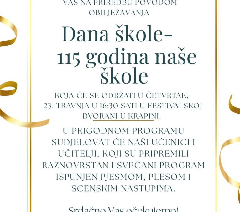 Obavijest za roditelje – Dan škole 2026. (115 godina škole)